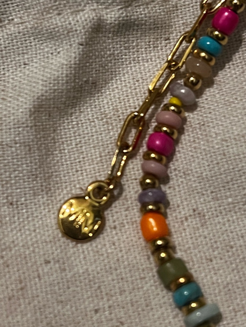 MAYAMAR Multicolor Natural Stone Beaded Necklace with Gold Tone “C” Charm - Picture 3 of 4